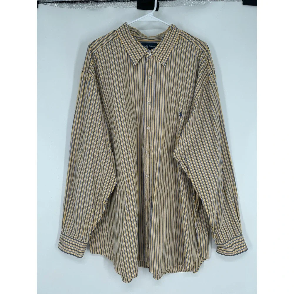 Polo Ralph Lauren Shirt 3XL Big 3XB Yellow Blue Striped Classic‎ Fit Button Down
